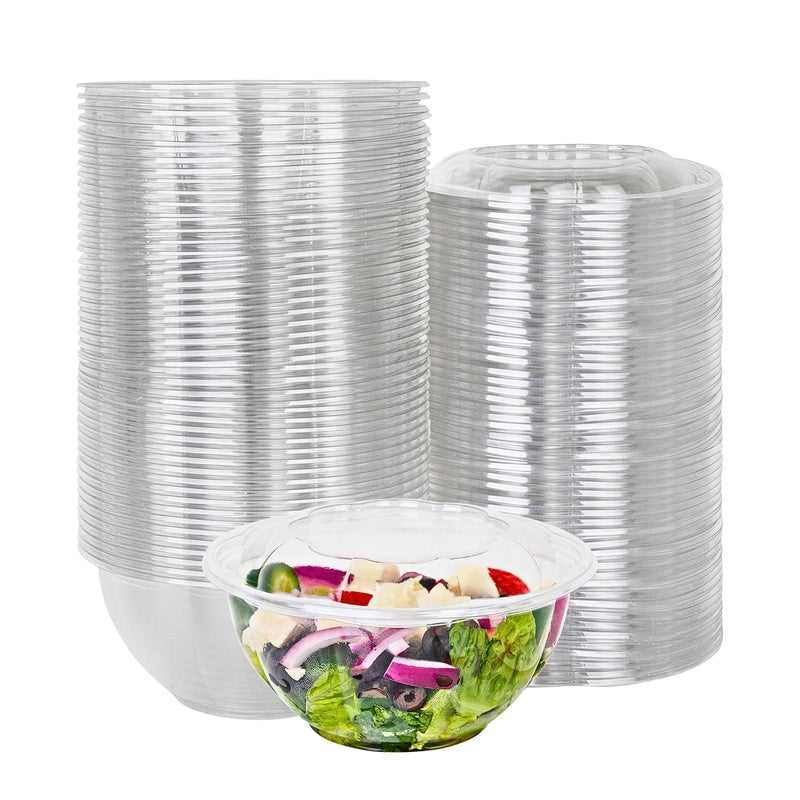 Green Direct Clear Plastic Salad Bowls with Lids Disposable, 32 oz - Pack of 50, Salad Container for Lunch and Meal Prep, Plastic Bowls with Lids for Fruit Salads, Quinoa, Acai Bowl with Snap on Lid - Image 1